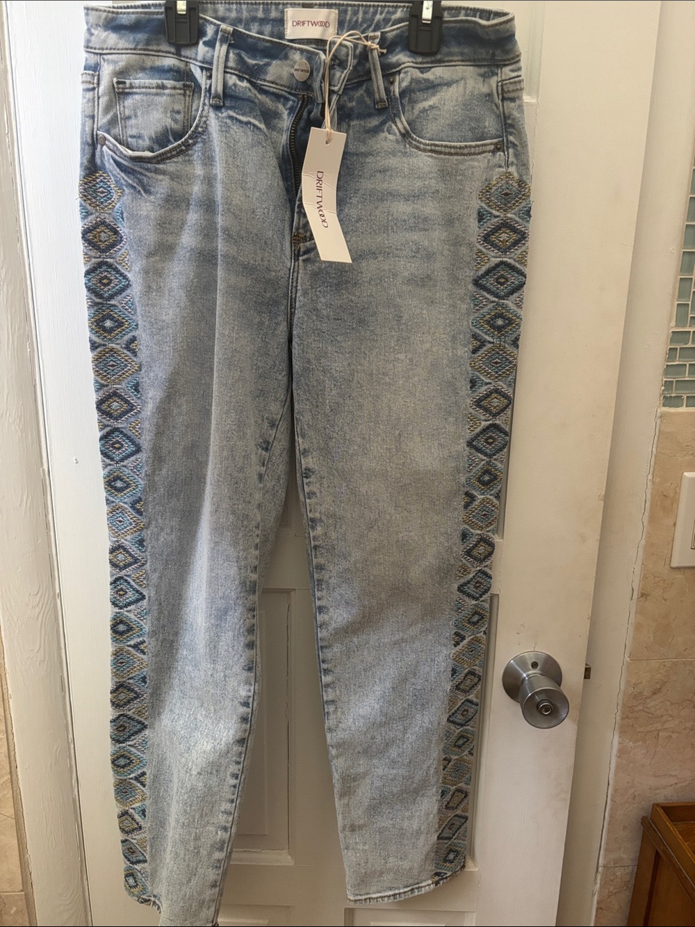 DRIFTWOOD Light Blue High-Rise Jeans with Blue Embroidered Side Stripes